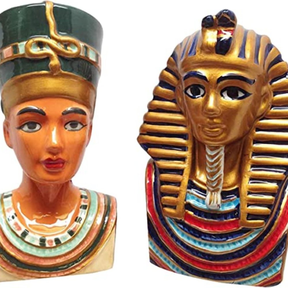 Egyptian King Tut & Queen Nefertiti Salt & Pepper Shakers set/decoration New box
